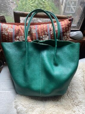 Portland leather large green tote